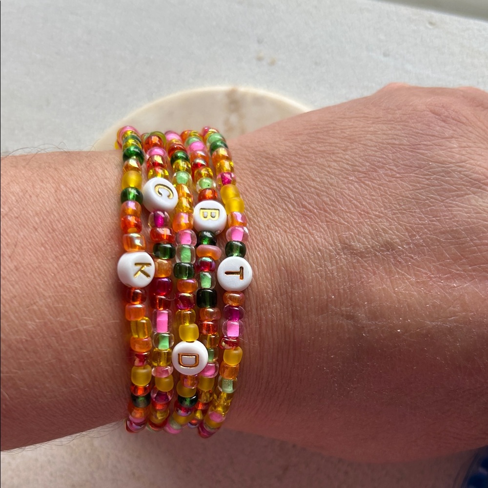 Beaded Stretch Name Initial Bracelet - Multicolor